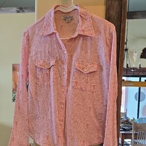 Lucky Brand Peach Floral Button-Up Shirt